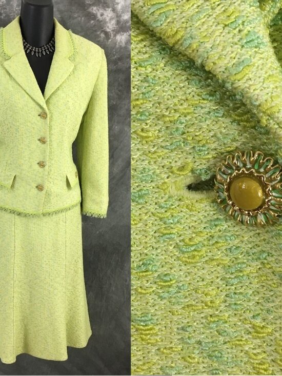 St. John Dresses & Skirts - BEAUTIFUL St John couture knit green multi jacket skirt suit size 8